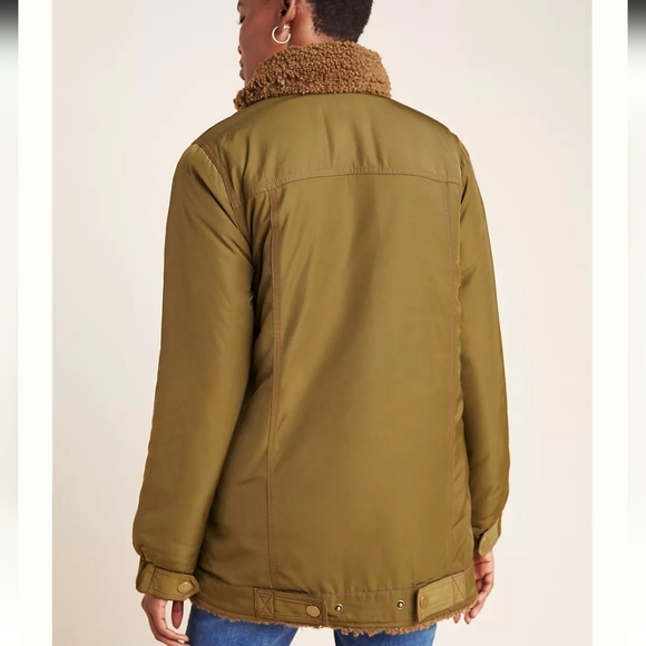 By Anthropologie Sherpa Lined Parka Jacket Aviator, Moto, Chore Coat Small - Picture 3 of 17
